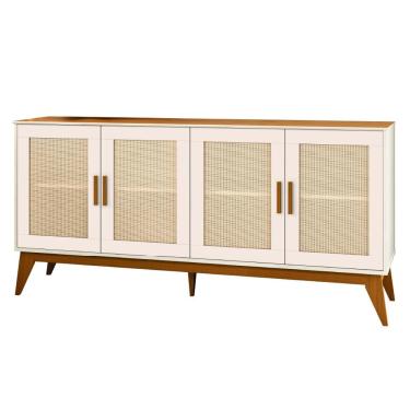 Imagem de Balcão Buffet Aparador Retrô 4 Portas Rattan Andorra Madeirado / Off White EDN