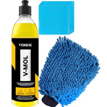 Imagem de Kit Lavagem Automotiva Shampoo Lava Autos Desengraxante V-Mol 500ml Vonixx + Luva para Lavar de Microfibra