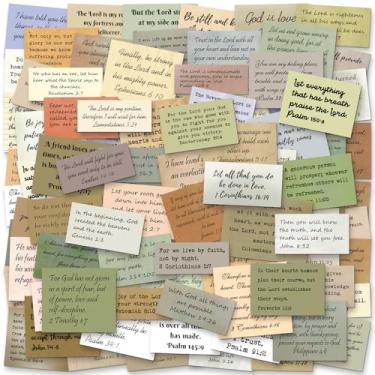 Imagem de 120 peças adesivos de versículo da Bíblia, sem repetição, adesivo de citação inspiradora vintage cristão, adesivos de escritura de máquina de escrever, materiais de estudo da Bíblia para álbuns