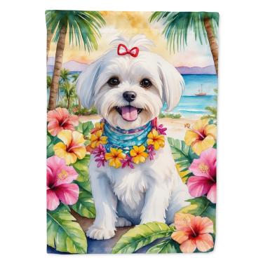 Imagem de Caroline's Treasures DAC6471CHF Maltese Luau House Flag Large Alpendre Manga Pole Decorativo Exterior Yard Banner Arte Pendurar na Parede, Poliéster, Tamanho da Casa, Multicolorido