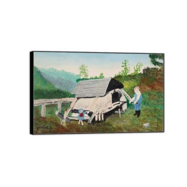 Imagem de MUHJDYC Quadro de arte de parede Grandma Moses - reprodução em tela famosa - pintura com moldura preta para sala de estar quarto decoração de casa (forno antigo) 30x50cm-12x19in