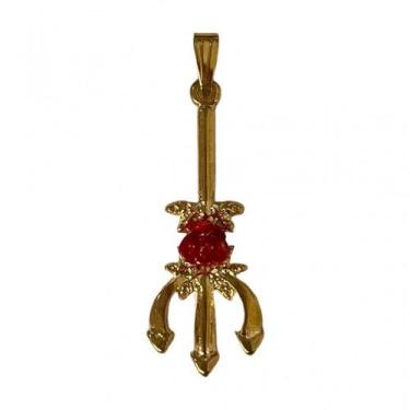 Imagem de Pingente Tridente Pomba Gira Rosa Vermelha 4,1 cm Dourado - Lua Místic