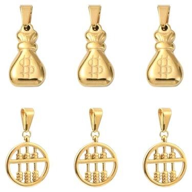 Imagem de Ipotkitt 8 peças, 2 estilos, bolsa de aço inoxidável 304, pingentes de abaco, cor dourada, bolsa para dinheiro, pingentes de matemática para fazer joias, brincos, colares, chaveiros, bolsa, telefone