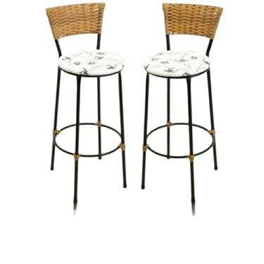 Imagem de kit 2 banquetas alta fibra sintética junco área gourmet balcão(2.bq.alta.imbuia/bra.flo)