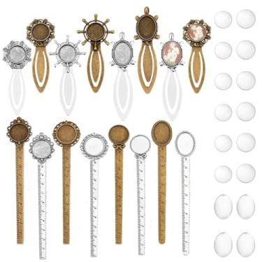 Imagem de PH PandaHall 14 conjuntos de réguas para marcadores, marcadores de página de metal, estilo vintage, marcadores de página feitos à mão, com configurações de cabochão para escritório, escola, casa,