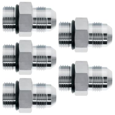 Imagem de Acessórios adaptadores de mangueira hidráulica reta, 6400-04-04 1/10.2 cm macho JIC (7/40.6 cm-20 thread) x ORB macho de 1/10.2 cm (1-5/20.3 cm-12 thread) conectores x pacote com 5