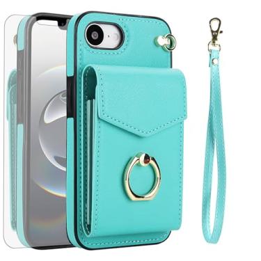 Imagem de Asuwish Capa de telefone para iPhone 16e/SE 2025/SE 4 capa carteira com protetor de tela de vidro temperado e anel de bloqueio RFID porta-cartão celular i Phone16e i16e 16 e SE4 4ª geração 16eCase