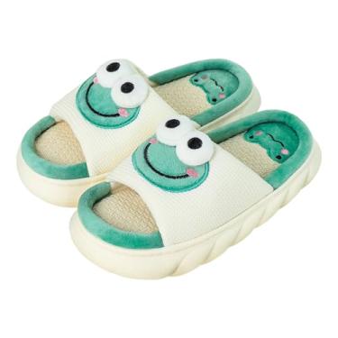 Imagem de Gaolinci Pantufas femininas em formato de animal de desenho animal, chinelos femininos de linho para casa Four Seasons, Sapo, 10 Women/9 Men