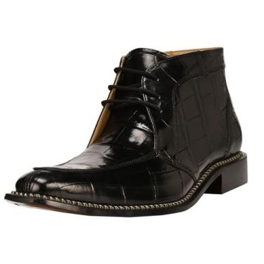 Imagem de Sapato social masculino Liberty Footwear LIBERTYZENO cano alto com zíper lateral e estampa de crocodilo em couro PU com cadarço, Preto, 9.5