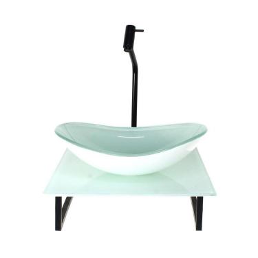 Imagem de Kit Cuba Vidro Oval 10Mm Tampo Vidro 40Cm X 40Cm Branco Full