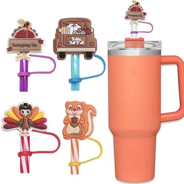 Imagem de Capa de palha de ação de graças para canudos de 10 mm, topo de palha Amreich compatível com copo Stanley de 30 e 1,134 g com alça, tampa de palha à prova de poeira tampas de pontas de palha reutilizáveis