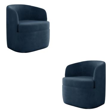 Imagem de Kit 2 Poltronas Decorativas Bel Sala De Estar Base Giratória Veludo Azul Marinho G33 - Gran Belo