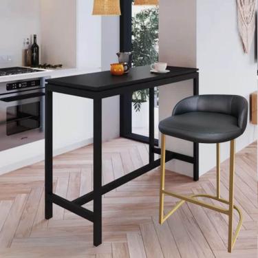 Imagem de Banqueta Betyna Com Encosto Alta Cozinha Bar Balcão Ferro Dourado Sintético Preto - Amey Decor