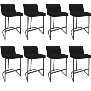 Imagem de Kit 08 Banquetas Com Encosto Confort Bistrô Cozinha Ferro Marrom Corino Preto - Amey Decor
