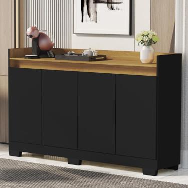 Imagem de Aparador Buffet Sala Lorde 4 Portas Preto/mel Preto/mel