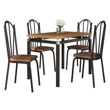 Imagem de Kit Mesa De Jantar Marva 91cm Com 04 Cadeiras Alabama Imbuia Ferro Preto - Pallazio