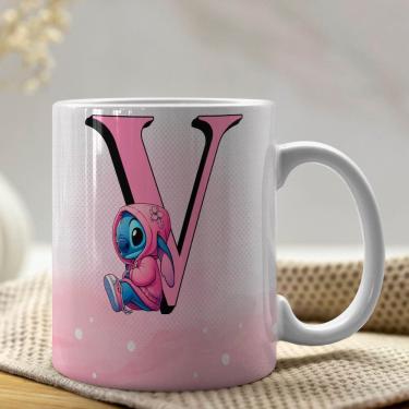 Imagem de Caneca De Porcelana Stitch Letras A-z 325ml Rosa V