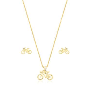 Imagem de Conjunto Colar E Brincos Bicicleta Banhado A Ouro 18k