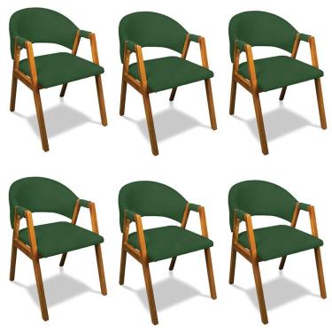Imagem de Cadeira Sala De Jantar Em Madeira Kit 6 Yara Suede Verde D03 - D'rossi