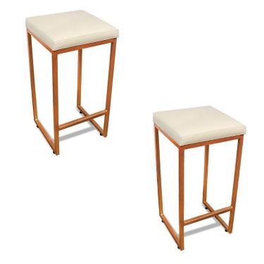 Imagem de Kit 2 Banquetas Alta Nick Bronze Industrial Metal Assento Couro Sintético 70 Cm Branco D'Rossi