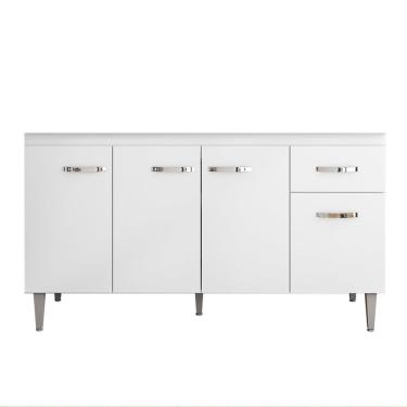 Imagem de Balcão Gabinete Para Pia Sem Tampo 150cm 4 Portas E 1 Gaveta Flex Gabriela Branco-preto - Ajl Móveis