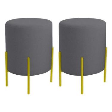 Imagem de Kit 2 Puffs Orgânicos Boucle Thor Com Pés De Ferro Dourado - 7 Decor, 