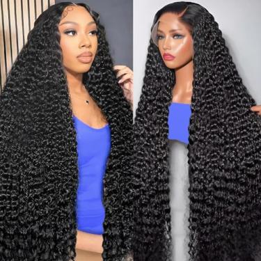 Imagem de Cfaimity Peruca Frontal De Renda Com Ondas Profundas 34 Polegadas, 13X6, Cabelo Humano Pré-Arrancado, Densidade 200%, Cacheada, Hd, Transparente, Para Mulheres Negras Bebê