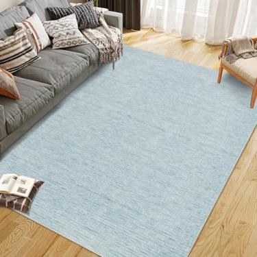 Imagem de Vossfamul Tapetes de área de 2,3 m x 25,4 m para sala de estar, estilo listrado moderno, antiderrapante, lavável, tapetes ultrafinos, de pelo baixo, quarto, escritório, azul