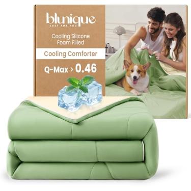 Imagem de blunique Edredão refrescante com espuma de silicone refrescante, cobertor refrescante para dormir quente, edredom de gelo de verão tamanho completo, roupa de cama leve para todas as estações, mantém o