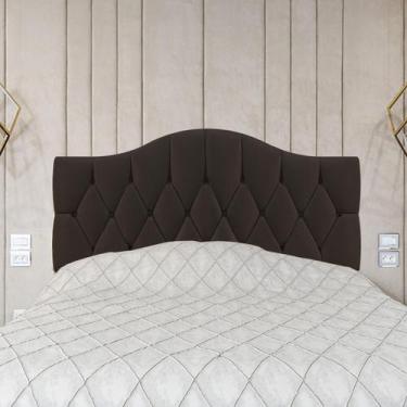 Imagem de Cabeceira Box Casal Almofadada Capitonê Provençal Suede Marrom 140 x 1