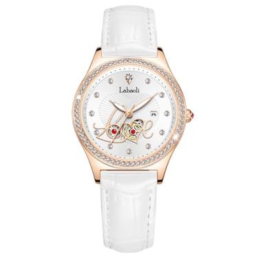 Imagem de deselon Relógios femininos com pulseira de couro diamante, vestido moderno, casual, feminino, impermeável, esposa, presentes de luxo, amor, relógio de pulso vermelho, LA303 branco, LA303