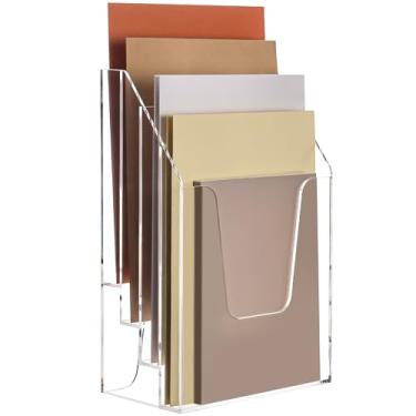 Imagem de YUXUN Organizador vertical de pasta de arquivo triplo, organizador de arquivos de acrílico, classificador de arquivos cristal transparente