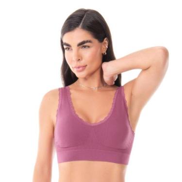 Imagem de Sutiã Top com Renda e Bojo Removível sem Costura Dusty Pink Zee Rucci 