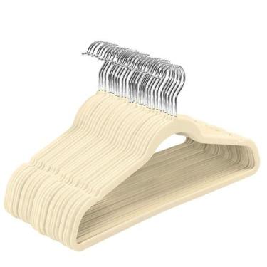 Imagem de Cabide de Veludo Ultra Fino Adulto Cor Bege Antideslizante - FUKUYAMA