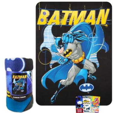 Imagem de Conjunto de cobertor de lã do Batman DC Comics para crianças - Conjunto de cobertor do Batman 114 cm x 152 cm com adesivos, mais para crianças | Lençóis de quarto DC Comics para crianças, adultos