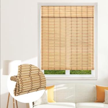 Imagem de SEEYE Persianas de bambu sem fio, persianas de rolo de bambu com filtragem de luz, persiana romana natural, persiana de enrolar para janelas, fácil de instalar para porta, quarto, 84 cm L x 162 cm A