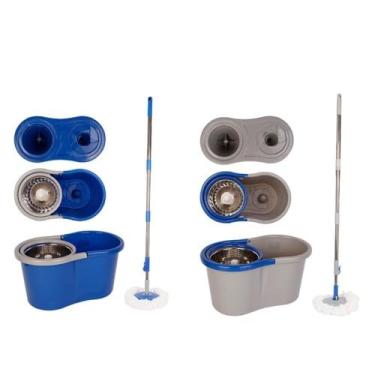 Imagem de Mop Giratório com Balde, 8L, Cabo Extensível 130cm, Microfibra, Cinza/Azul