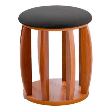 Imagem de Puff Paris Redondo com Pés de Madeira Tecido Linho Tebarrot Cor Preto