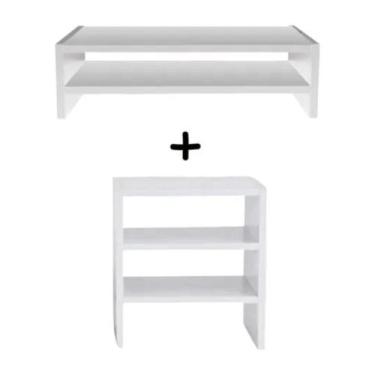 Imagem de Kit 2 Peças Suporte Para Monitor e Organizador De Mesa Mdf Preto ou Br
