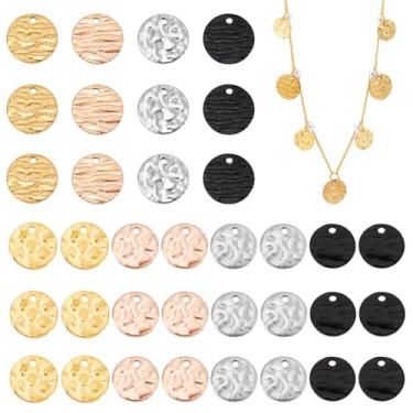 Imagem de PH PandaHall 80 peças em branco de estampagem de metal em 4 cores, 2 tamanhos de etiquetas em branco de aço inoxidável 304, pingentes redondos planos com estampa texturizada para pulseiras, brincos