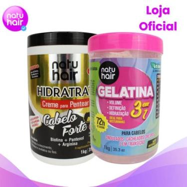 Imagem de Kit Creme para Pentear Cabelo Forte + Gelatina modeladora de cachos 3 