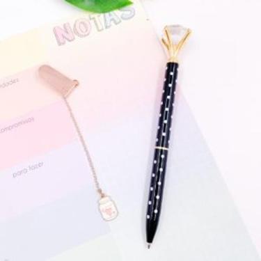 Imagem de Caneta Luxo Metal Diamante Poá - Preto com Bolinhas Brancas - Desenhos