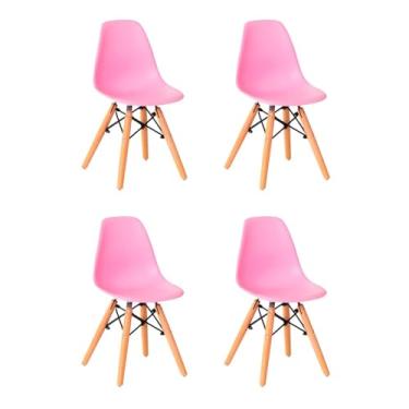 Imagem de Kit 4 Cadeiras Infantil Eames Polipropileno Base Madeira Eiffel Espresso Móveis Rosa