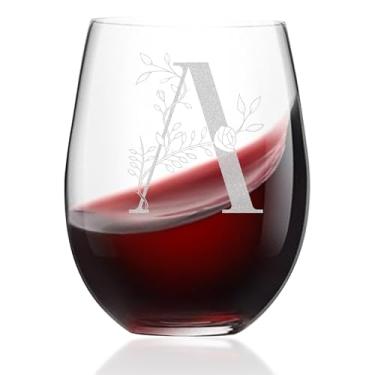 Imagem de Taças de vinho sem haste com monograma - Taça de vinho com letra A-Z com gravação inicial, presentes de vinho personalizados de 590 ml, presente de monograma para mulheres, ela, casamento, aniversário