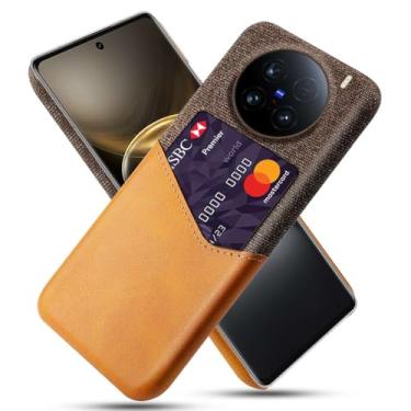 Imagem de Capa para Vivo X100 Ultra 5G,Anti-deslizamento,Proteção contra quedas de 360°,Resistência à impressão digital,Tela e caso de couro PU com 1 slot de cartão atrás-Brown