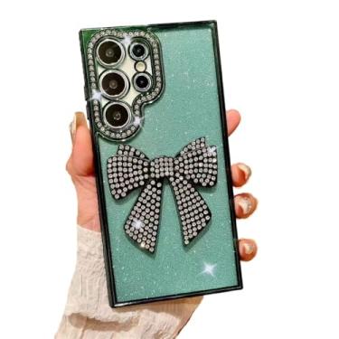 Imagem de Caseative Capa para Samsung Galaxy S24 Plus, capa para celular com glitter brilhante diamante 3D laço nó laço (verde, S24 Plus)
