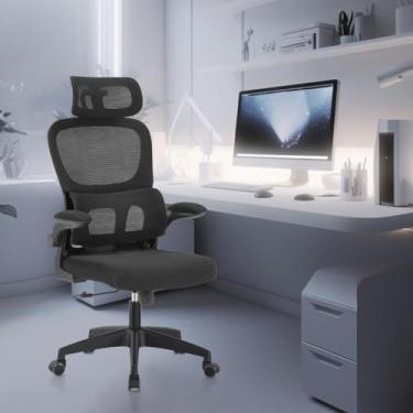 Imagem de Cadeira de escritório, design ergonômico com suporte lombar independente, malha respirável e encosto de cabeça ajustável (Preto)
