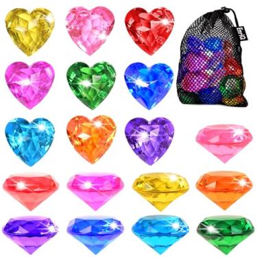 Imagem de Diving Gems Pool Toys, 18 Big Colorful Diamond with Mesh Bag Acrylic Diamond Dive Gems for Treasure Hunt Game Home Table Vase Fillers Party Favors Gifts