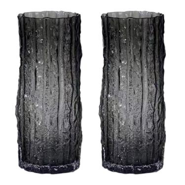 Imagem de Vasos cilíndricos de cristal de cristal de 25 cm, vaso boêmio moderno com nervuras para eventos, arranjos florais de flores, manto de entrada para sala de estar, manto de casamento, escritório (preto)