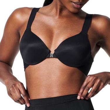 Imagem de SPANX Sutiã Bra-Llelujah levemente forrado com cobertura total – Sutiã camiseta – Fecho frontal – Meia-calça nas costas – Alças elásticas inteligentes, Muito preto, 38C